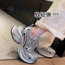 Casual Shoes Platform Daddy Women 2024 Summer Mesh Surface Breathable Silver Retro Increase Sports