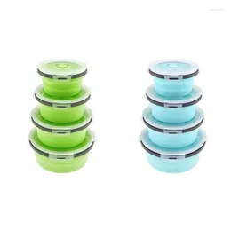 Take Out Containers 4Pcs Set Collapsible Fruit Salad Lunch Box Silicone Food Container Round Shape Tableware