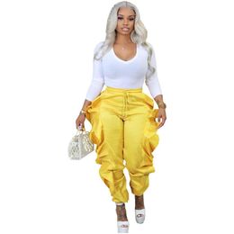 Womens Pants Capris New 2024 Spring Women Long With Ruffles Summer Clothes Solid Trousers Fashion Stretchy Loose Cross-Pants Bk Wholes Dh5Od