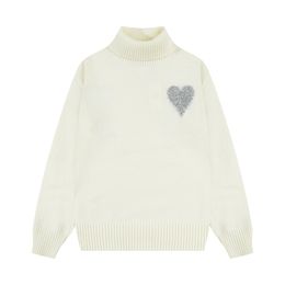 Kvinnors Autumn Turtleneck Sticked Soft Pullover Top Fashion Love Mönster Design Lång Grundlös mjuk tröja Män 2024 Vintertrend