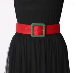 Belts Ladies Christmas Belt Contrasting Color Square Buckle Decoration Twotone Suede Wide Matching Dress Waistband ListingBelts E3367350