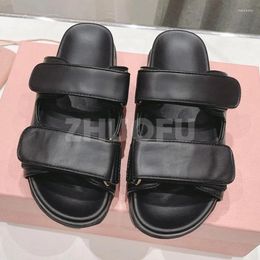 Slippers Female Summer Round Toe Genuine Leather Non Slip Elevated Sole Temperament Versatile Women Beach Shoes
