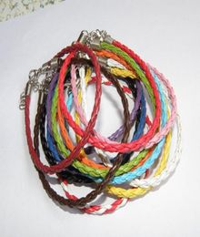 100pslot 20Colors 205cm wax Leather Braided Charm Chain Bracelets Love For Bead lobster Clasp Link Chains25597197901822