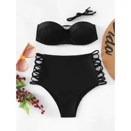 Women's Swimwear Explosive Models High Waist Bikini Ladies Split Swimsuit Sexy Solid Color Waisted Bathing Suits Polyester Spandex