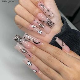 False Nails 24pcs Long Coffin Fake Nails Spider Ghost Pattern Press on Nails Tips for Girl Women Wearable Halloween Manicure Art Supplies Y240419 Y240419