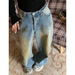 Women's Jeans High Waist Blue Vintage Streetwear American Style 90s Y2K Wide Leg Design Sense Trouser Classic Baggy Denim Pants