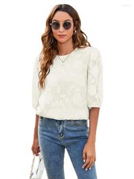 Women's Blouses Flower Textured Bubble Sleeves Chiffon Loose And Sweet Top For Women