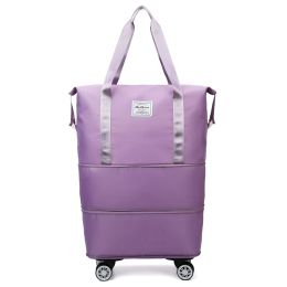 Luggage Expandable Rolling Duffle Pack Foldable Travel Bag with Wheels Handle Pocket Dry Wet Multifunction Wheel Travel Bag Luggage Bag