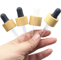 Storage Bottles 18mm 20mm Bamboo Wooden Dropper Cap For Essential Oil Bottle Use 18/410 20/410 Lid Closure With Glass Pipette Silicon Top