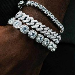 Fashion Bling Paved Rhinestone Prong Cuban Chain Bracelet for Women Men Hip Hop Iced Out Chunky Link Bracelets Jewellery 240410