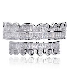 New Baguette Set Teeth Grillz Top Bottom Silver Color Grills Dental Mouth Hip Hop Fashion Jewelry Rapper Jewelry7139115