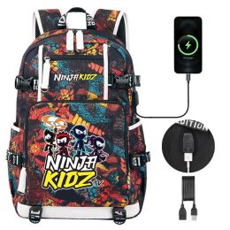 Backpacks Ninja Kidz High capacity Boy girl school bag Cartoon Print Children Student school backpack USB Woman men Shoulders Bag Mochila