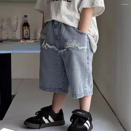 Trousers Children Denim Shorts 2024 Summer Korean Style Ripped Pants Jeans All Matching Fashion Clothes