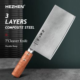 Knives HEZHEN 7 Inches Slicing Knife Stainless Steel 3 Layer Composite Steel Professional Kitchen Knife For Meat Japanese Cook Knives