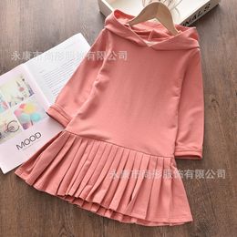 Spring girl's dress Korean version cute bear ears pleated skirt casual long-sleeved dress