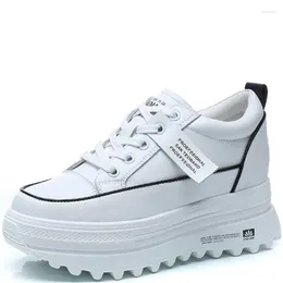 Casual Shoes Genuine Leather Women Sneakers 8CM Hidden Heel Flat Platform White Spring Autumn Shoe