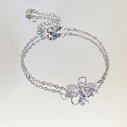 Charm Bracelets Sparkling Crystal Rhinestone Bow Bracelet For Women Romantic Exquisite Sweet Korean Delicate Fashion Jewelry Gift