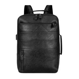 Backpacks DIDA BEAR USB Charging Backpack Men PU Leather Bagpack Large laptop Backpacks Male Mochilas Retro Schoolbag For Teenagers Boys