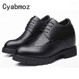 Dress Shoes 12CM Extra High Elevator Split Leather Height Increasing Casual Business Brogues Carving Wedge Heel Male