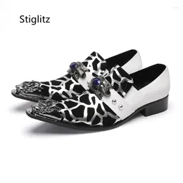 Dress Shoes Black Silver White Mixed Colors Casual Business Pearl Metal Toe Leather For Men Party Wedding With Heels