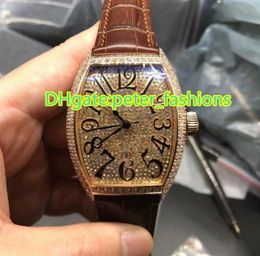 Rose Gold Diamond Men039s wristwatch brown leather strap automatic mechanical watches luxury waterproof watches 260N1164245