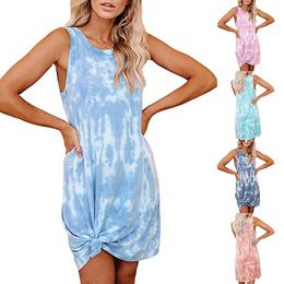 Womens Tie Dye Print Loose Casual Vest Dress Female