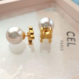 Luxury Big Pearl Ce Brand Letters Designer Earrings Women 18K Gold Studs Elegant Charm Diamond Double Side Ball Aretes Earings Earring Ear Rings Smyckespresent