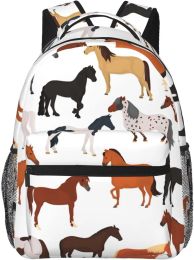 Backpacks Horse Breeds Pattern Stylish Casual Backpack Purse Laptop Backpacks With Multiple Pockets Computer Daypack For Work Business