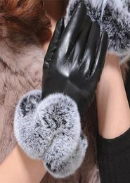 2018 Fashion Warm Winter Gloves Female Leather Gloves Rabbit Fur Wrist Mittens Women039s Warm Gloves Luxury Design Guantes Mitt2333128