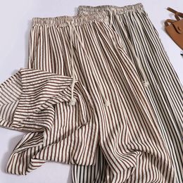 Women's Pants Striped Wide-leg Spring Summer High-waisted Drawstring Loose Casual Straight