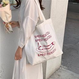 Evening Bags Women Canvas Bag Large Capacity White Cotton Fabric Shopping Ladies Handbag Casual Tote Foldable Shoulder For Groceries