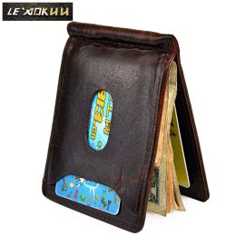 Clips Genuine Leather Men Magnetic Money Clip Gift Wallet Card Photo Holder Case Design Front Pocket Wallet Mini Purse Male 1098c