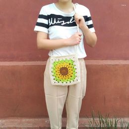 Shoulder Bags Sunflower Hand Woven Cotton Rope Bag Straw Small Fresh Female Messenger Mori Summer