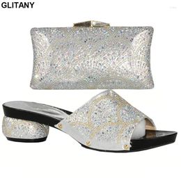 Dress Shoes Latest Sliver Colour African And Matching Bags Italian Ladies Partyshoes With Set Decorated Rhinestone