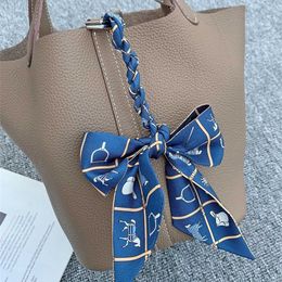 Tote bag genuine leather 22 New Junma Cloak Twill Series Binding Bag Handle Thin Scarf Long Hair Strap Family Scarf Small Fluff Strap