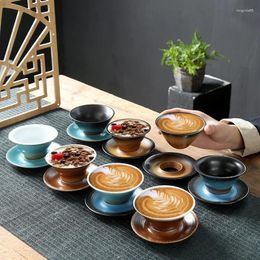 Mugs 120ml Ceramic Coffee Cup Retro Flower Coarse Pottery Kiln Cups And Saucers Home Decoration Japanese Tapered