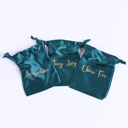 Shopping Bags 10pcs Custom Satin Drawstring Bag Bridesmaid Gift Bachelorette Birthday Wedding Favour Supply Personalised Jewellery Pouch