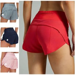 Designer LU Lemons Speed Up High rise Lined Short Waist Sports Shorts Women s Set Quick Drying Loose Running Clothes Back Zipper Pocket Fiess Yoga High Quality