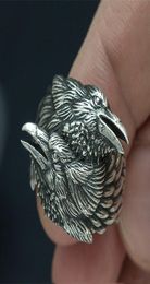 Viking Men Two Entwined Ravens Ring Norse Mythology Silver Color Odin Crow Stainless Steel Rings Nordic Amulet Jewelry8991998