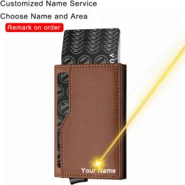 Wallets Customized Name Credit Card Holder RFID Protection Cowhide Genuine Leather Smart Wallet with Compartment for Men Woman Card Case