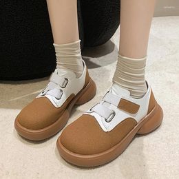 Casual Shoes Women's Low-heeled Thick-soled Soft Leather Retro With Color Matching Fashionable Outdoor Trendy