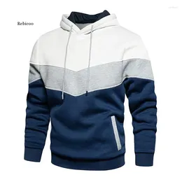 Men's Hoodies Patchwork Hooded Sweatshirt Clothing Casual Loose Fleece Warm Streetwear Male Fashion Autumn Winter Outwear