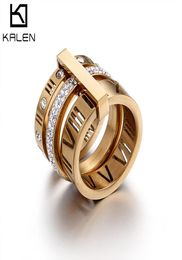 Rhinestone Rings For Women 3 Colour Stainless Steel Rose Gold Roman Numerals Finger Rings Femme Wedding Engagement Rings Jewelry5234686