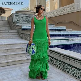 Casual Dresses ZATRHMBM Women 2024 Summer Fashion Fringe Knit Dress Vintage Sleeveless Sexy Backless Female Vestidos Mujer