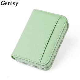 Holders 2023 RFID Genuine Leather Card Wallet Men Women Purse with Coin Pocket Card Holder Card Bag Japanese Style Zipper Green Wallets