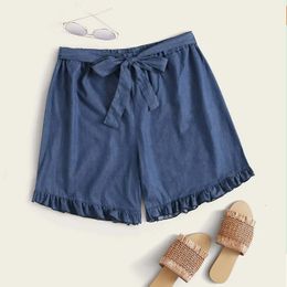 Plus Size Summer Loose Casual Short Elastic Tie Bowknot Wide Leg Laceup Beach Female Large Shorts 5XL 6XL 7XL 240415