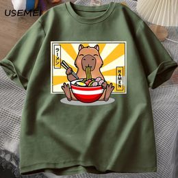Capybara Cotton Tshirts Casual Mens Clothes Oversized Short Sleeve Tees Summer Japanese Streetwear 90s Animal Graphic T Shirts 240416