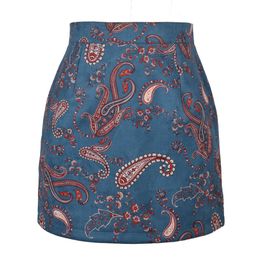 Suede 2021 Women's Printed For Autumn And Winter Fashion Cashew Flower Zippered A-Line Short Skirt