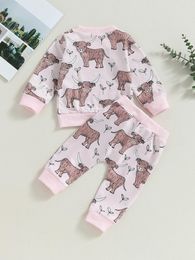 Clothing Sets Cute Infant Unisex Outfit Cow Patterned Long Sleeve Sweatshirt And Jogger Pants Set - Perfect Fall Attire For Western Babies