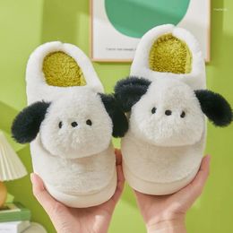 Slippers Kawaii Pochacco Soft Bread Cotton Girls Heart Cartoon Anime Home Thick Bottom Plush Couple Models Big-eared Dog Shoes